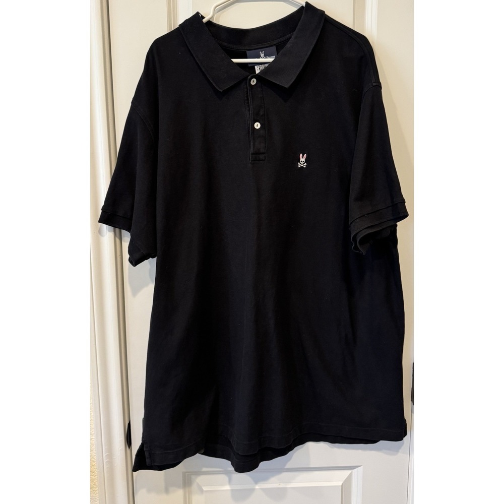 Psycho Bunny Polo Shirt Black XL 3 Bunny Skull Logo Short Sleeve Cotton Casual